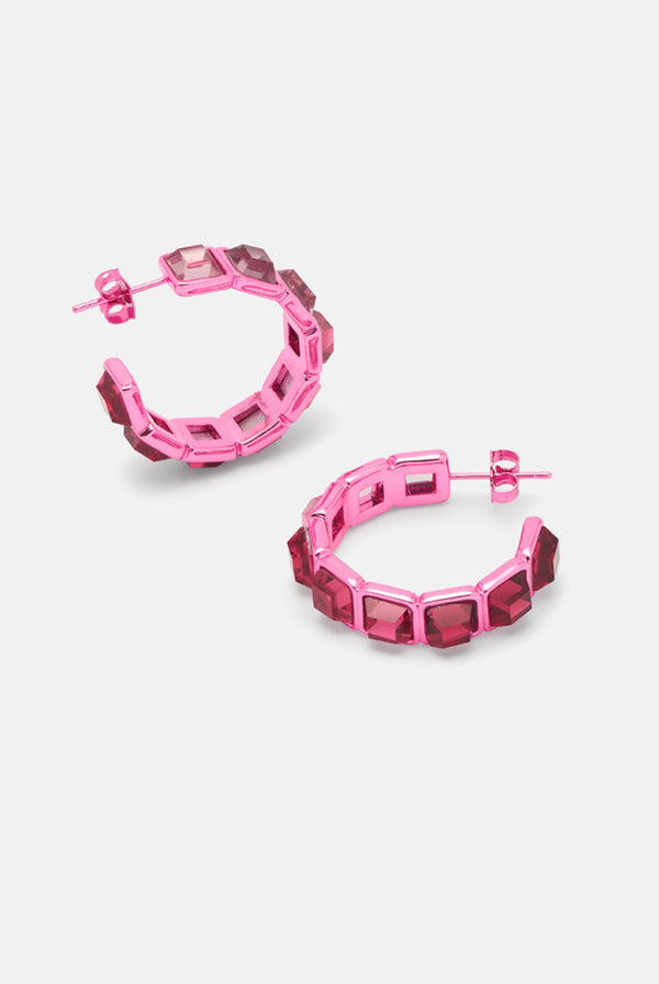 PINK CRYSTAL HOOP EARRINGS