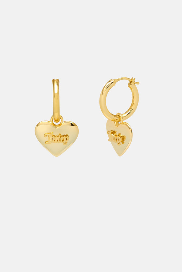 GOLD HOOP EARRINGS WITH HEART DROP