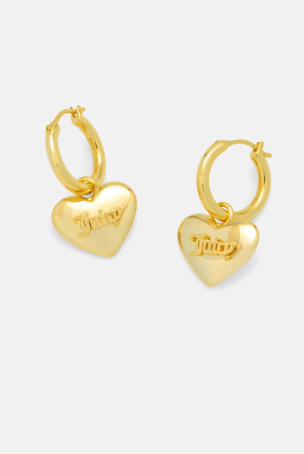 GOLD HOOP EARRINGS WITH HEART DROP