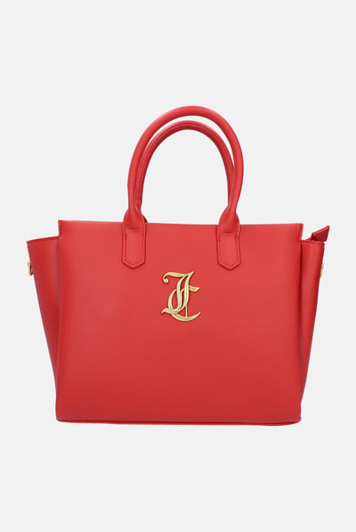 RED LARGE DOUBLE HANDLE PU TOTE BAG