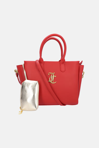 RED LARGE DOUBLE HANDLE PU TOTE BAG