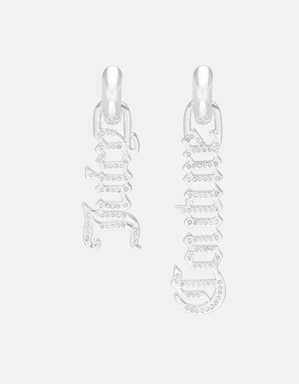 SILVER PAVÈ CRYSTAL JUICY COUTURE DROP EARRINGS