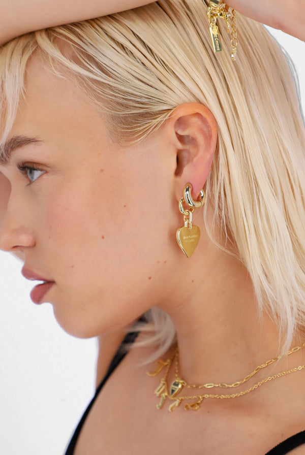 GOLD HOOP EARRINGS WITH SINGLE HEART DROP