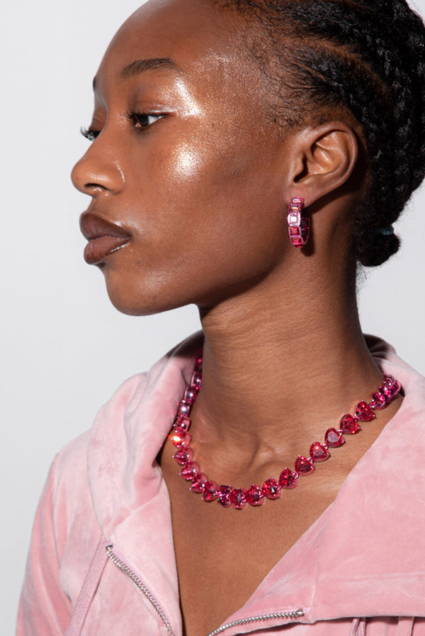 PINK CRYSTAL HOOP EARRINGS