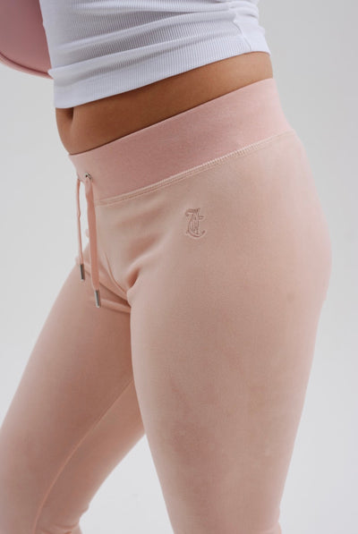 PALE PINK LOW RISE FLARE CLASSIC VELOUR TRACK PANT